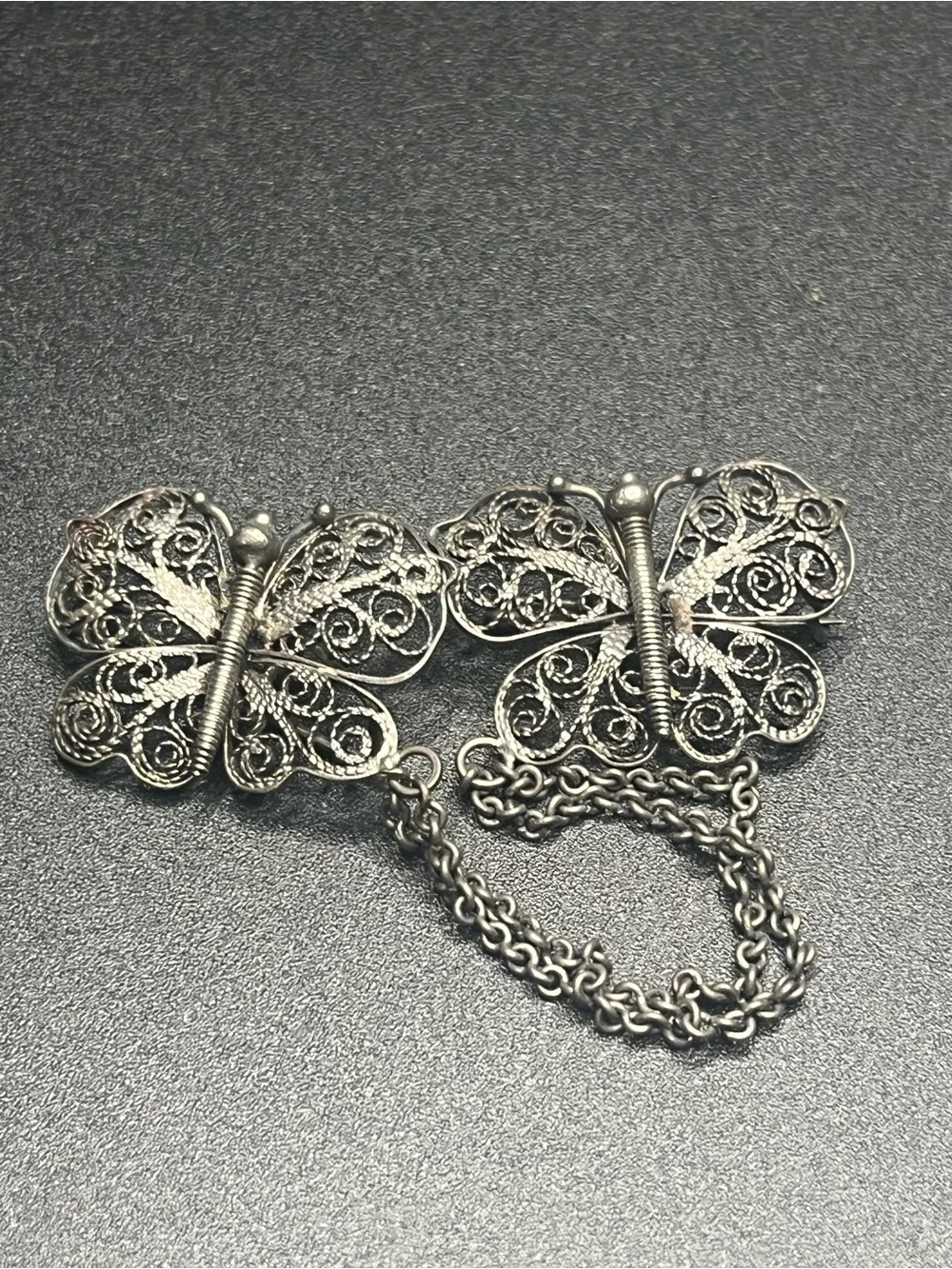Vintage Sterling Silver Butterfly Sweater Guard or double brooch